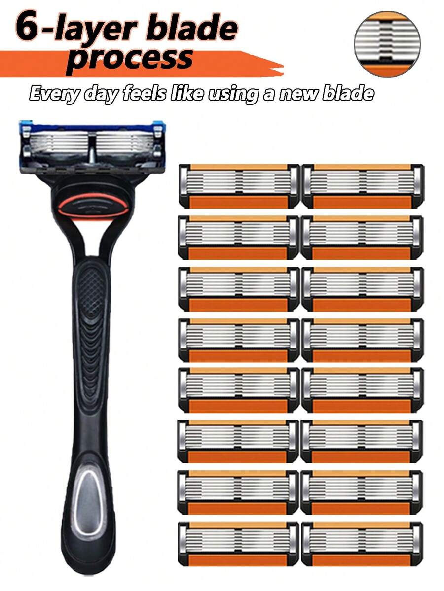 Manual Shaver, 6-Layer Stainless Steel Replacement Blades Compatible With FUSION 5, Smooth Shaving Without Residue, Body Washable, Men's Shaver Set