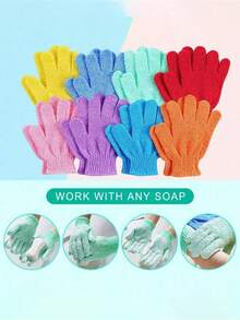 6只装可重复使用去角质沐浴手套,适用于搓洗、背部按摩、身体去角质,是理想的清洁用品,可选1/2/3/4/6/8/10/20/30/40只装,适用于沐浴、面部护理、SPA、洗手、深层去除死皮。 - 彩色 - 查看 6