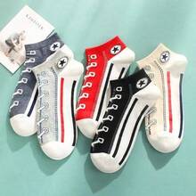 5 Pairs Mixed Canvas Shoes Summer Men Short Socks, Creative Design Boat Socks - Multicolor - View 4