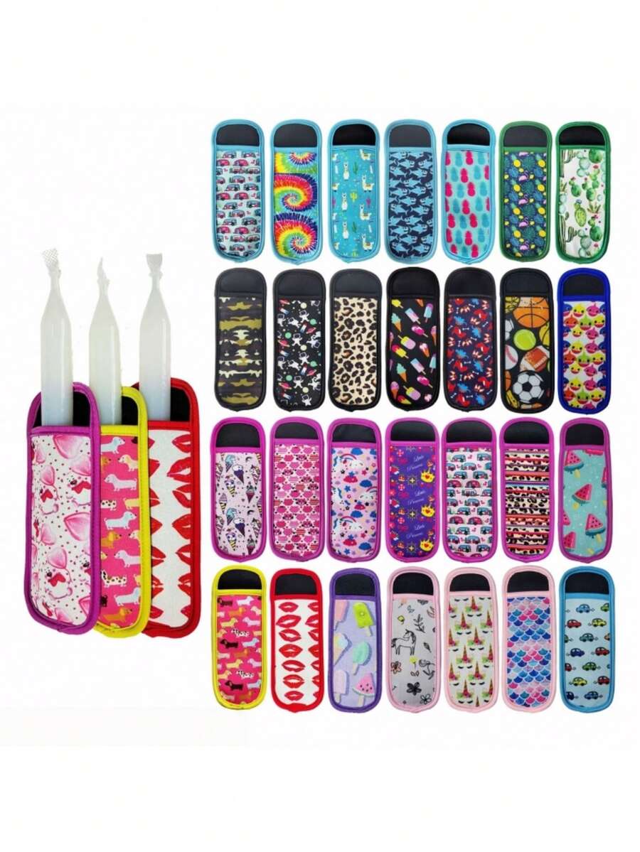 Bộ 1/2/4/6 chiếc bao bọc que kem, vỏ bảo vệ que kem, giá đỡ que kem bằng neoprene in hình giúp tránh bị tê cóng tay, dùng để bọc que kem, kem que, kem tươi. - Xem 1