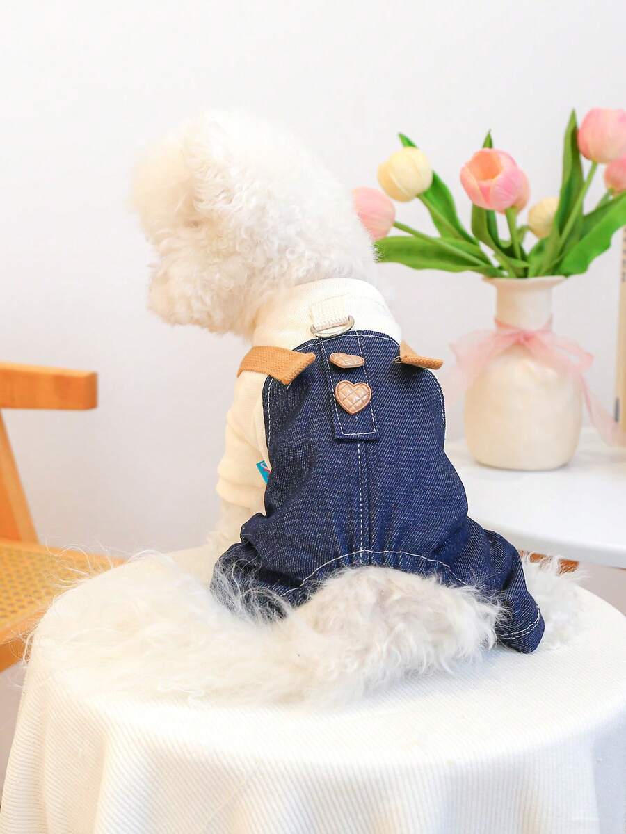 PETCIRCLE 1件宠物服装，狗狗背带裤，休闲四肢套装，朋克风连体裤 - 米色