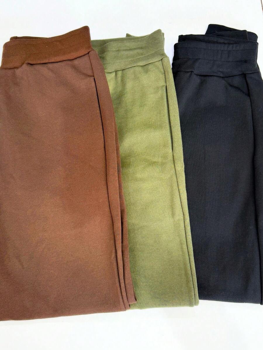 3-Piece Set Of Warm, Stylish Sweatpants, Foreign Fashion Blogger, Winter, Plush, Pockets, Father's Day - Nâu đen và xanh lá cây - Xem 1