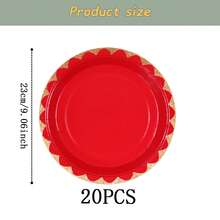 Red & Gold Rim Disposable Tableware Set, 7/9 Inch Party Plates, Disposable Paper Plates & Cups Suitable For Festivals, Weddings, Engagements, Birthdays, Parties, Celebrations - Multicolor - View 10