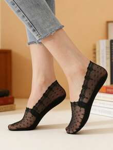 1/5/10 Pairs Of Fashionable Spring And Summer Women's Cool Feeling Skin Friendly Non Slip Mouth Polka Dot Lace Boat Scks ﻿ - Multicolor - View 4