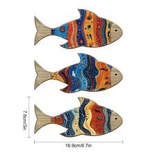 3pcs Bohemian Style Wooden Fish Wall Decor Set, Summer Ocean Theme Wall Decor, Door Decor, Bohemian Style Room Decor, Ocean Animal Home Decor, Bedroom Decor, Bathroom Decor (Adhesive Tape Included) - Multicolor-sending Tape - View 4
