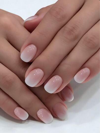 Y2K 提升你的魅力 24 片粉色时尚法式渐变简约风格可佩戴美甲套装 可拆卸可重复使用的假指甲贴片 适合节日、日常佩戴、派对、朋友约会、日常佩戴