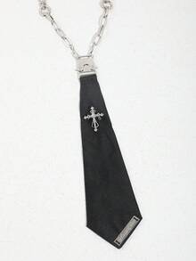 1pc Women's Dark Cross Pendant Necklace, Punk Style Chain Choker, Suitable For Sweet & Spicy Fashion - Black - View 6