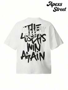 Gallery "Cream Orange" Shirt, Cotton Printed T-Shirt,Men's Graphic Stylish Design T-Shirt,Vintage Casual Hip-Hop Style For Outdoor Leisure Activities - 白色 3 - 查看 3