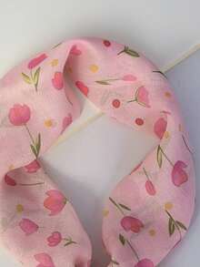 60cm Pink Floral Small Square Scarf, Women's Spring/Autumn Elegant Chiffon Neckerchief Decorative Thin Lightweight Scarf, Beach, Holiday - Pink - View 3
