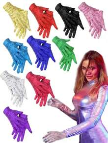 D EXCEED 1/4/5 Pcs 70s 80s Disco And Y2K Style Sequin Gloves, Unisex – Perfect For Retro Cosplay, Disco Themed Parties, And Y2K Rave Parties - Multicolor - View 1
