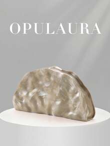 OpulAura 复古贝壳形纹理金属色手拿包，轻盈树脂材质，不对称设计，磁扣闭合，适合派对、婚礼、毕业典礼、晚宴、女士生日派对、婚礼和舞会等场合。 - 杏色 - 查看 5