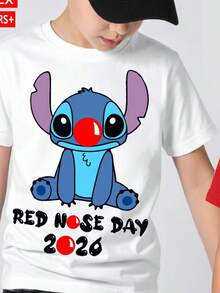 Red Nose Day Novelty T-Shirt Soft Regular Fit Casual Wear, Father's Day, Holiday Outfits, Gym, Mens Summer Outfits, T Shirt For Men, T Shirts For Women, Summer Clothes, Y2k, Girls Summer Outfits, Teen Girls Clothes Summer, Clothes For Teen, Matching Mum And Daughter Outfit, Lilo Und Stitch Red Nose Day T-Shirt, Rote Nase Shirt, Rotes Kinder-T-Shirt Crafted From High-Grade Breathable Cotton, This White T-Shirt Delivers Great Comfort. Stylish Red Nose Day Pattern Adds Festival Vibe, Suitable For All Family Members. Fathers Day Gift, Gift For Kids, Friends And Family. Red Nose Day Gift. - White - View 8