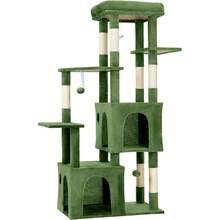 Torre de Gatos Multinivel de 61 Pulgadas para Gatos Grandes y Maine Coons | Plataforma Extragrande, 2 Condominios Espaciosos, Postes de Rascar de Sisal Resistentes y Juguetes, Parque de Juegos Moderno Estable - Verde - Ver 8