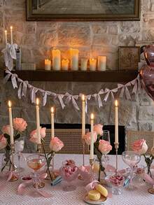 1 Peça Faixa Decorativa de Laço Rosa e Branco para Festa, Decoração de Guirlanda de Laço, Adequado para Festa, Feriado, Aniversário, Casamento, Noivado, Lareira, Decoração de Parede - Multicolorido - Visão 3