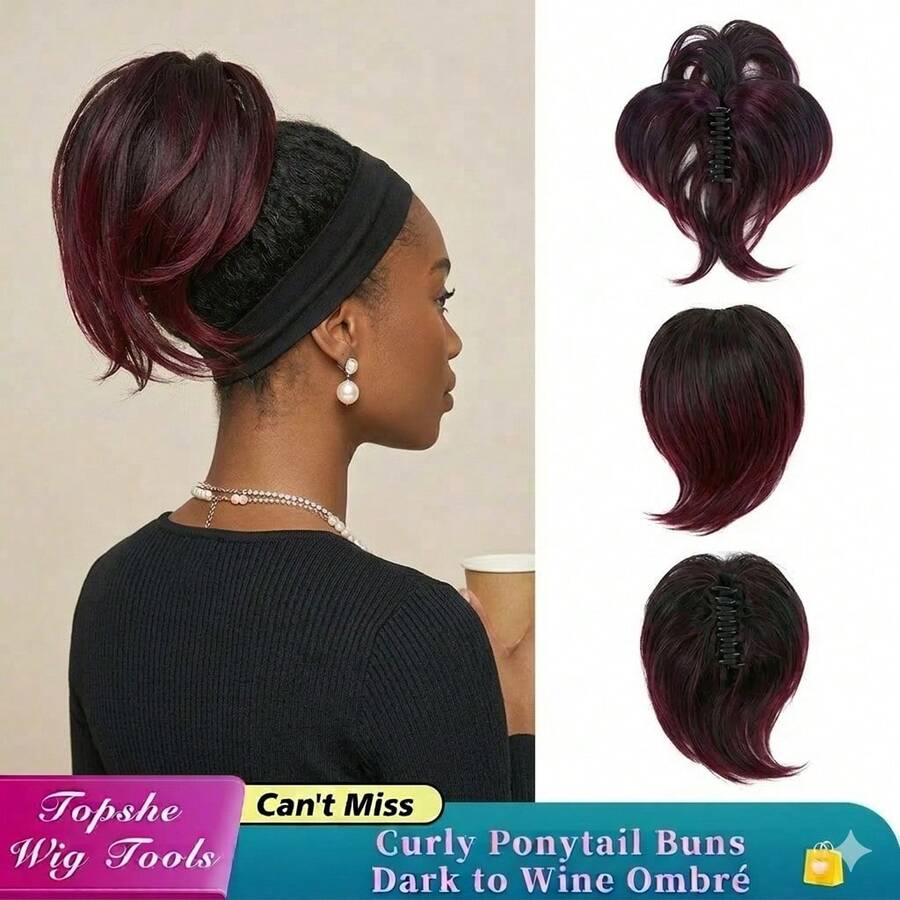 Bendable Metals Messy Bun Hair Piece Wavy Curly Fake Hairpieces Claw Clip Short Ponytail Hair Extensions - Nhiều màu - Xem 1