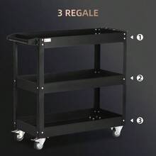 Steel Workshop Trolley With 3 Shelves On Casters With Handle - Max. Load 150 Kg - 83 X 35.3 X 76 Cm Black - 查看 4