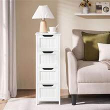 Bathroom Floor Cabinet Wooden Side Storage Organizer 4 Drawers Free-Standing Cabinet for Bathroom/Hallway/Living Room White - Blanco - Ver 5