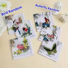 3pcs Printed Handkerchiefs For Women, Retro Vintage Style Small Bird & Butterfly Pattern, Soft & Breathable, Elegant Handkerchief, Suitable For Wedding Bride Gifts,Festival,Travel - Multicolor - View 3