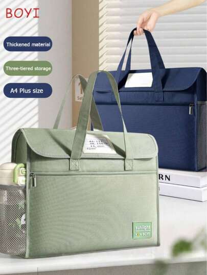 1pc Hook And Loop Flap Handbag, Large Capacity Multi-Layer Thickened A4 File Folder Bag, Suitable For School, Tutoring, Classroom Gifts, Back To School Season