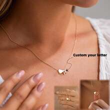 1 Chiếc Dây Chuyền Chữ Cái Tự Chọn Hình Trái Tim 26 Chữ Cái, Dây Chuyền Thép Không Gỉ Hình Trái Tim, Mặt Dây Chuyền Chữ Cái Đầu Tiên, Dây Đeo Xương Quai Xanh - Nhiều màu - Xem 1