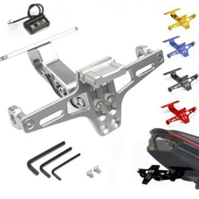Soporte de matrícula para motocicleta - Portamatrículas trasero LED ajustable, mecanizado de precisión CNC; Kit eliminador de guardabarros trasero ajustable; Portamatrículas