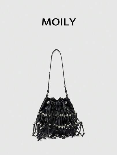 1pc Y2K Style Drawstring Bucket Bag, PU Material, Suitable For Daily Commute, Shopping, Travel, Vacation, Party, Banquet And Cosmetic Storage, Best Gift For Girlfriend, Essential Fashion Party Item