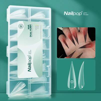 nailpop 150pcs/Box 15 Size Reusable French Dual Forms Nail Art Tip Extension Forms Clear Acrylic Molds Kit With Straight Side C-Curve, Nail Enhancement Tools For Hard/Bulider Nail Gel/Poly Nail Gel Quick-Building Mold, Create Your Own Style