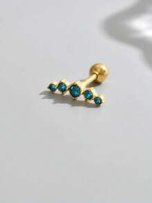 1pc Fashionable Rhinestone Stainless Steel Cartilage Earring, Curved Design, 18K Gold Vacuum Plated, Available In White, Green, And Red Rhinestone, Suitable For Daily Wear - Yellow Gold - View 7