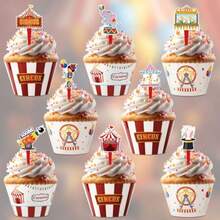 48 Pack Circus Cupcake Toppers And Wrappers Carnival Party Cake Decoration For Carnival Theme Birthday Party Baby Shower Supplies - Rạp xiếc - Xem 7
