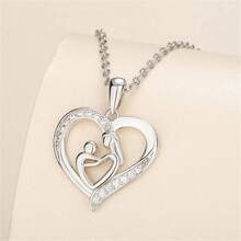 1件优雅银色水钻心形项链，母亲节礼物 - 彩色 - 查看 8