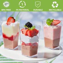 50/10 piezas Tazas rectangulares transparentes para postres - Tazones reutilizables para aperitivos para pudín, mousse y servir en fiestas - transparente - Ver 5