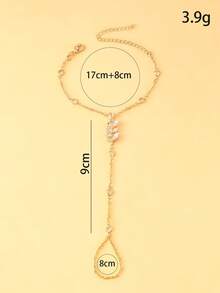 1 pieza Elegante cadena de mano y dedo con forma de hoja de cristal, joyería de lujo con cristales de strass como regalo para mujeres - Dorado - Ver 2