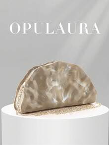OpulAura 复古贝壳形纹理金属色手拿包，轻盈树脂材质，不对称设计，磁扣闭合，适合派对、婚礼、毕业典礼、晚宴、女士生日派对、婚礼和舞会等场合。 - 杏色 - 查看 2