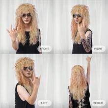 狂野朋克摇滚假发，金色卷发搭配红色挑染——80年代流行金属风格，适合音乐节、狂欢节和化装舞会——耐热合成纤维 - 彩色 - 查看 3