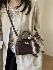 Fashionable Casual Versatile Portable Shoulder/Crossbody/Top Handle Contrast Color Small Square Bag For Women - Coffee - View 3