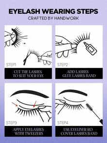 10 pares de pestañas postizas de estilo manga de imitación de visón, pestañas postizas de ojo de gato, pestañas postizas naturales y gruesas, extensiones de pestañas voluminosas, esencial de maquillaje de viaje (K106) - Negro - Ver 7