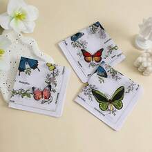 3pcs Printed Handkerchiefs For Women, Retro Vintage Style Small Bird & Butterfly Pattern, Soft & Breathable, Elegant Handkerchief, Suitable For Wedding Bride Gifts,Festival,Travel - Multicolor - View 13