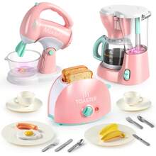 JOYIN Kitchen Toys, Electric Toy Kitchen Sets, Coffee Makers, Mixers, Toasters With Realistic Lights And Sounds, Birthday Gifts For Children Ages 3-4 To 5 - 粉色 - 查看 12