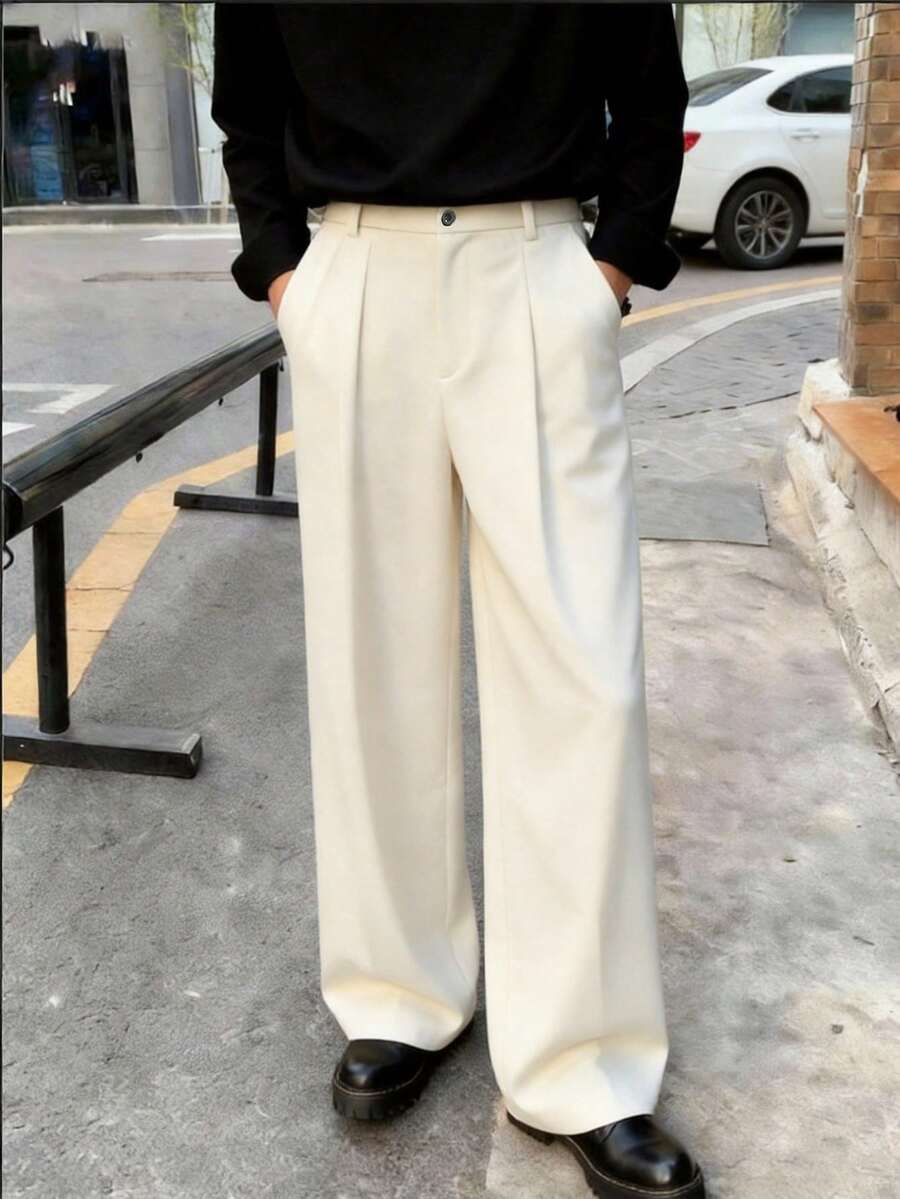 Celana Jas Pria Kasual Bisnis Formal Model Lebar dan Longgar, Serbaguna & Minimalis - Khaki - View 1