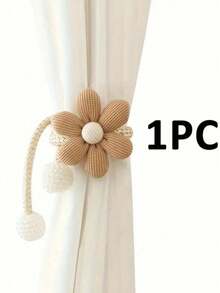 2pcs/1pc Set Floral & Faux Pearl Curtain Tiebacks, Polyester Fiber Material Modern Casual Style Flower Decoration Suitable For Thin Or Thick Curtains, No Drill, Adjustable, Applicable For Bedroom, Living Room, Kids Room Curtain Decor - 彩色 - 查看 7