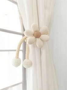 2pcs/1pc Set Floral & Faux Pearl Curtain Tiebacks, Polyester Fiber Material Modern Casual Style Flower Decoration Suitable For Thin Or Thick Curtains, No Drill, Adjustable, Applicable For Bedroom, Living Room, Kids Room Curtain Decor - 彩色 - 查看 8