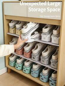20/10 pares Estantería ajustable de doble nivel para zapatos, organizador de zapatos plegable, estantería apilable ahorradora de espacio, estantería de almacenamiento de zapatos de plástico, herramienta de organización del hogar - Multicolor - Ver 3