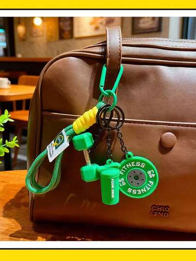 1pc Creative Mini Dumbbell Keychain, Couples Keychain, Car Key Organizer, Bag Charm, Keyring, Sports Decor Pendant, Gift, Outdoor Sports Keychain, Various Holiday Party Decorations