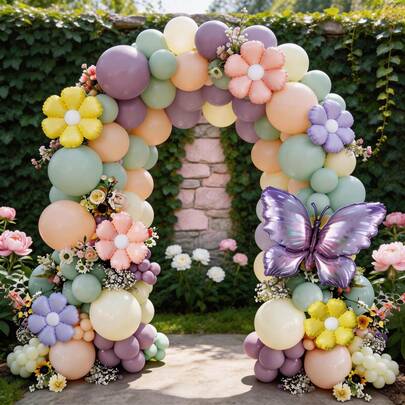 120pcs/137pcs/177pcs Butterfly Theme Decorative Balloons, Includes Purple, Pink, Yellow, Green Balloons In 3 Different Sizes, Butterfly Foil Balloons, Daisy Foil Balloons, Suitable For Birthday Party, Baby Shower, Spring Party, Summer Party, Garden Party, Wedding Party