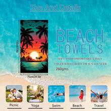 1 pièce Serviette de plage avec paysage de coucher de soleil et palmiers, super douce microfibre extra large, serviette de bain super absorbante, convient pour la plage, la piscine, les voyages, le camping, le yoga - B - Voir 12