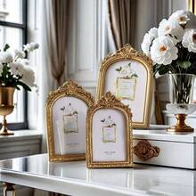 Picture Frame Vintage, Gold Ornate Resin Photo Frame With Glass Front Decor Photo Frame For Photo Display, Wedding Anniversary Party Christmas Valentine Gift Window Shaped Frame For Tabletop And Wall Mounting, Antique Arch Frame For Home Office Decor - Multicolor - View 1