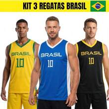Kit Of 3 Men's Tank Tops Brazil Dry Fit Gym Training Fitness Sports Lightweight And Breathable - Kit Of 3 Brazil Tank Tops - View 1