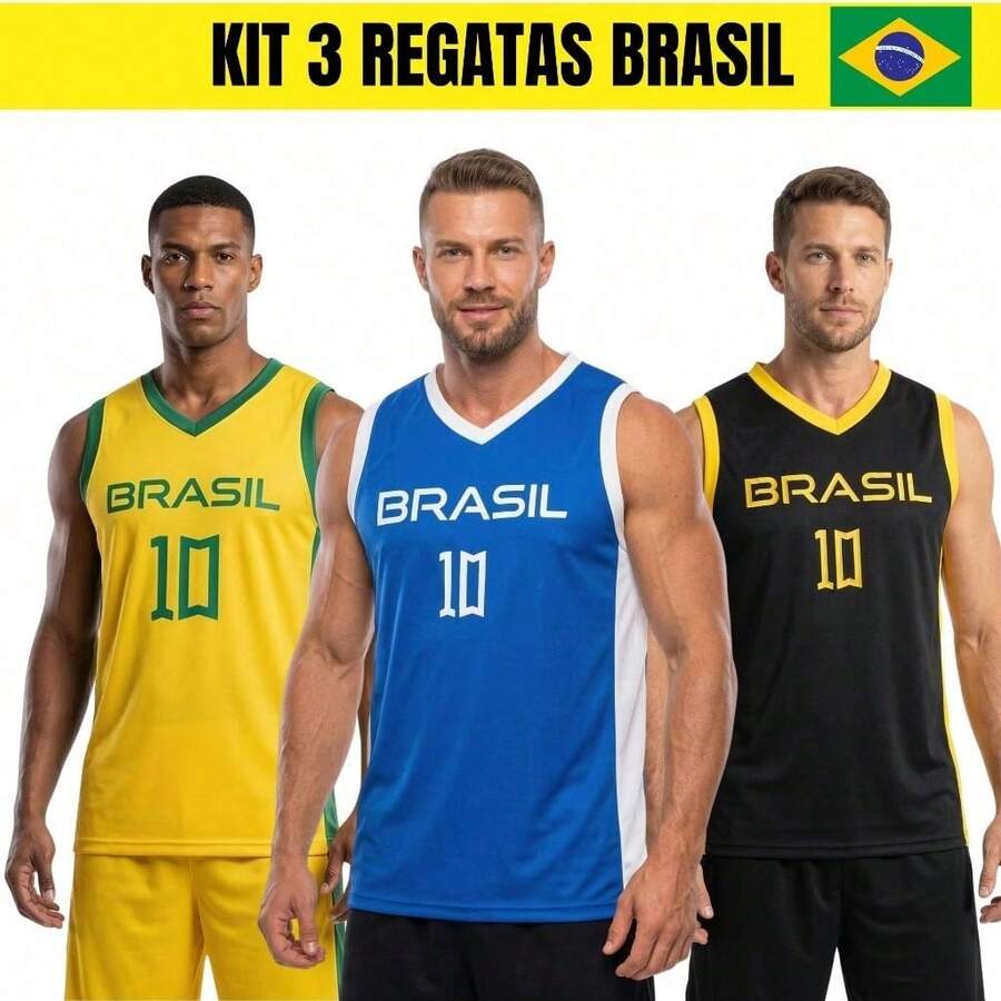 Kit Of 3 Men's Tank Tops Brazil Dry Fit Gym Training Fitness Sports Lightweight And Breathable - Kit Of 3 Brazil Tank Tops - View 1