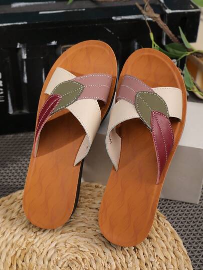 Nuevas sandalias de verano de moda para mujer, diseño de bloque de color con puntera abierta y estilo slip-on, adecuadas para uso interior y exterior