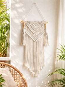 米色编织挂毯，波西米亚风墙饰，北欧农舍风格，适合小屋装饰，中性色调，几何流苏艺术墙面装饰，室内装饰，适用于客厅、卧室、玄关、宿舍、公寓、家庭工作室，简约乡村风墙面艺术，乔迁礼物 - 彩色 - 查看 3